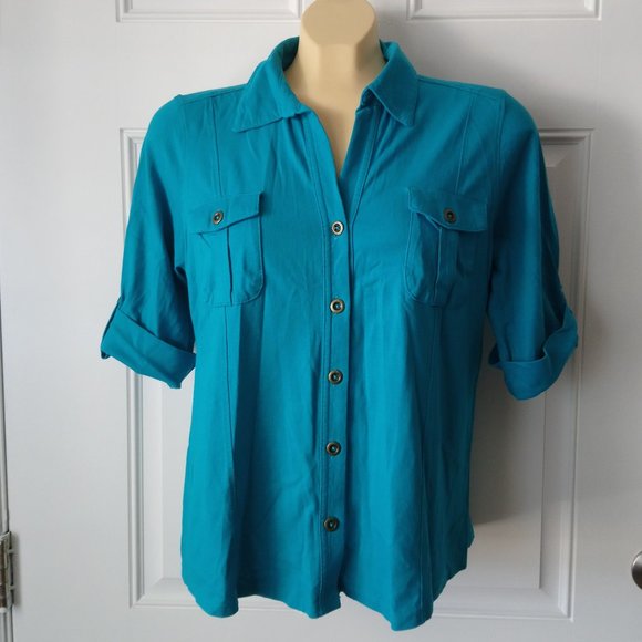 Style & Co. Tops - STYLE & CO Blue Petrol Button Down Shirt Sz PXL